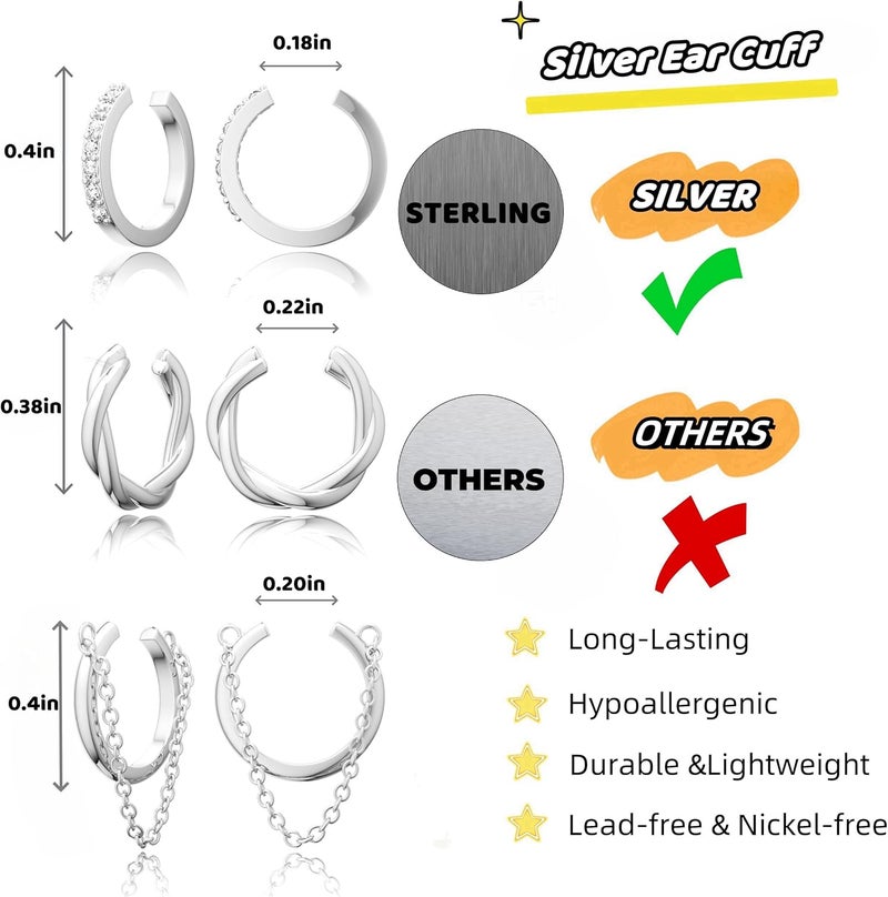 Funsanny Store Gold Ear Cuffs Earrings for Women Non Piercing - Clip on Cartilage Earrings Dainty 14K Gold Sterling Silver Plated Cubic Zirconia Huggie Hoop Earring for Women No Tarnish Trendy Jewelry Set - Image 5